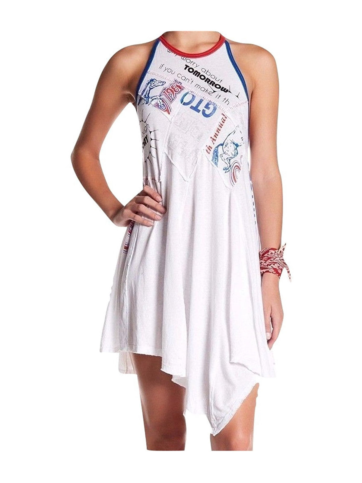 thumbnail image 1 of FREE PEOPLE Womens White Printed Sleeveless Below The Knee Shift Dress M, 1 of 2