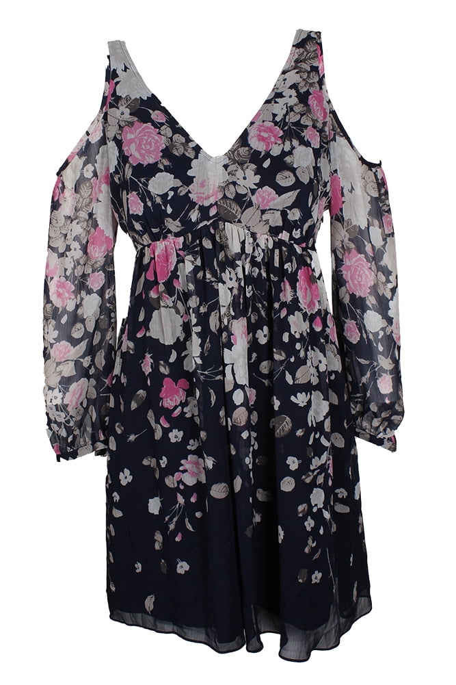 thumbnail image 1 of Inc International Concepts Womens Petite Navy Printed Cold Shoulder Dress 4P, 1 of 3