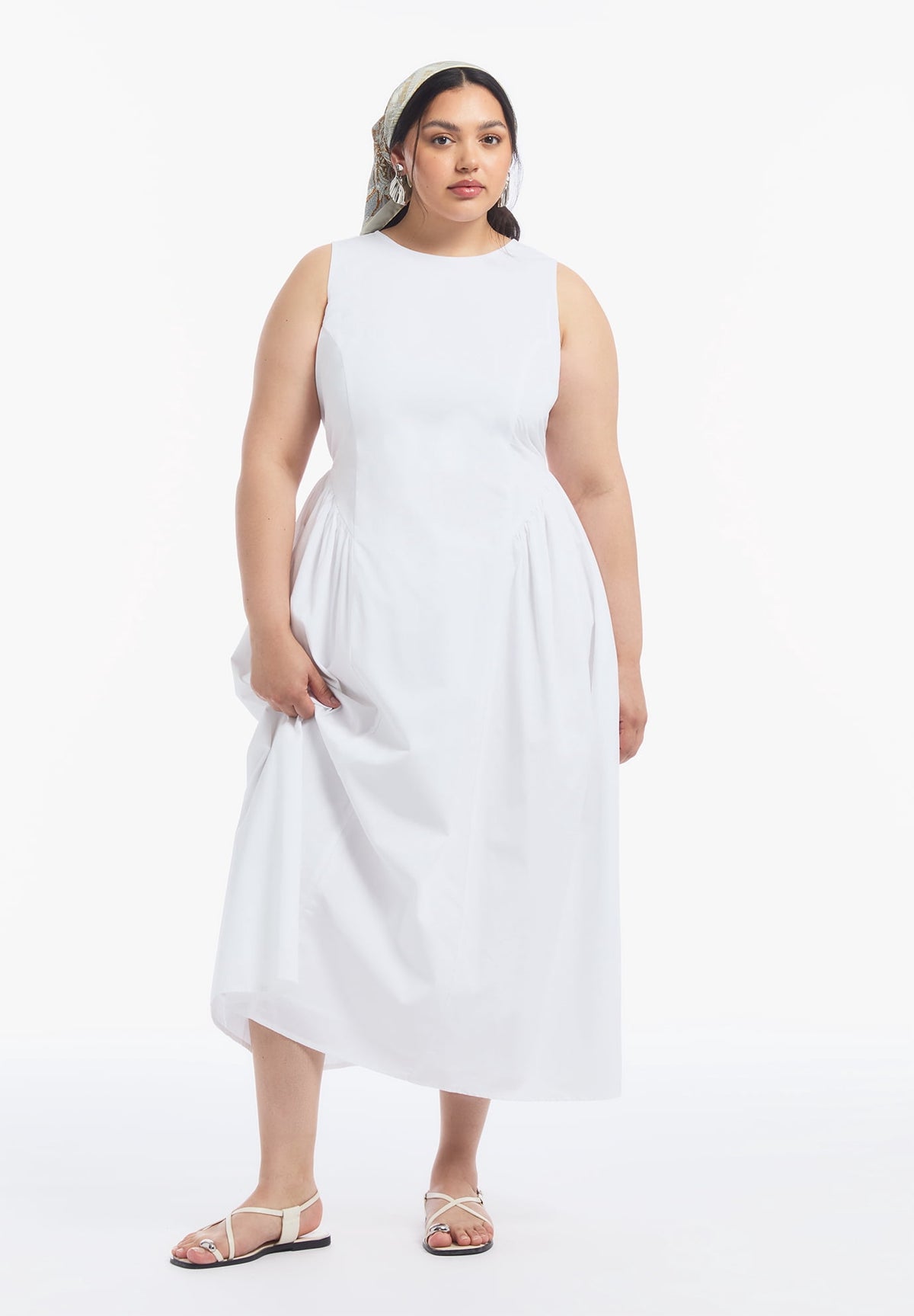 thumbnail image 1 of June & Vie Women's Plus Size Sleeveless Poplin Midi Dress, 1 of 4