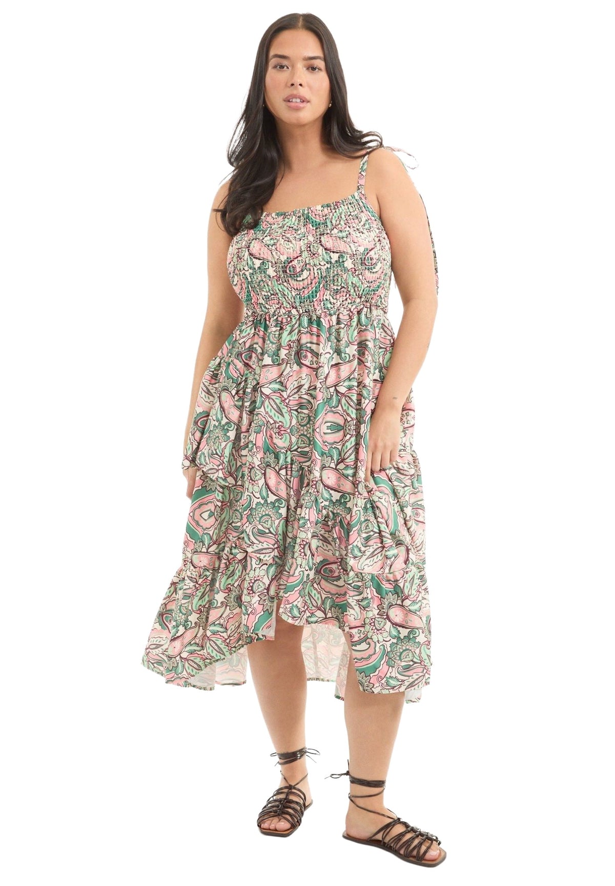 thumbnail image 1 of June & Vie Women's Plus Size Tiered Smocked Midi Dress, 1 of 4