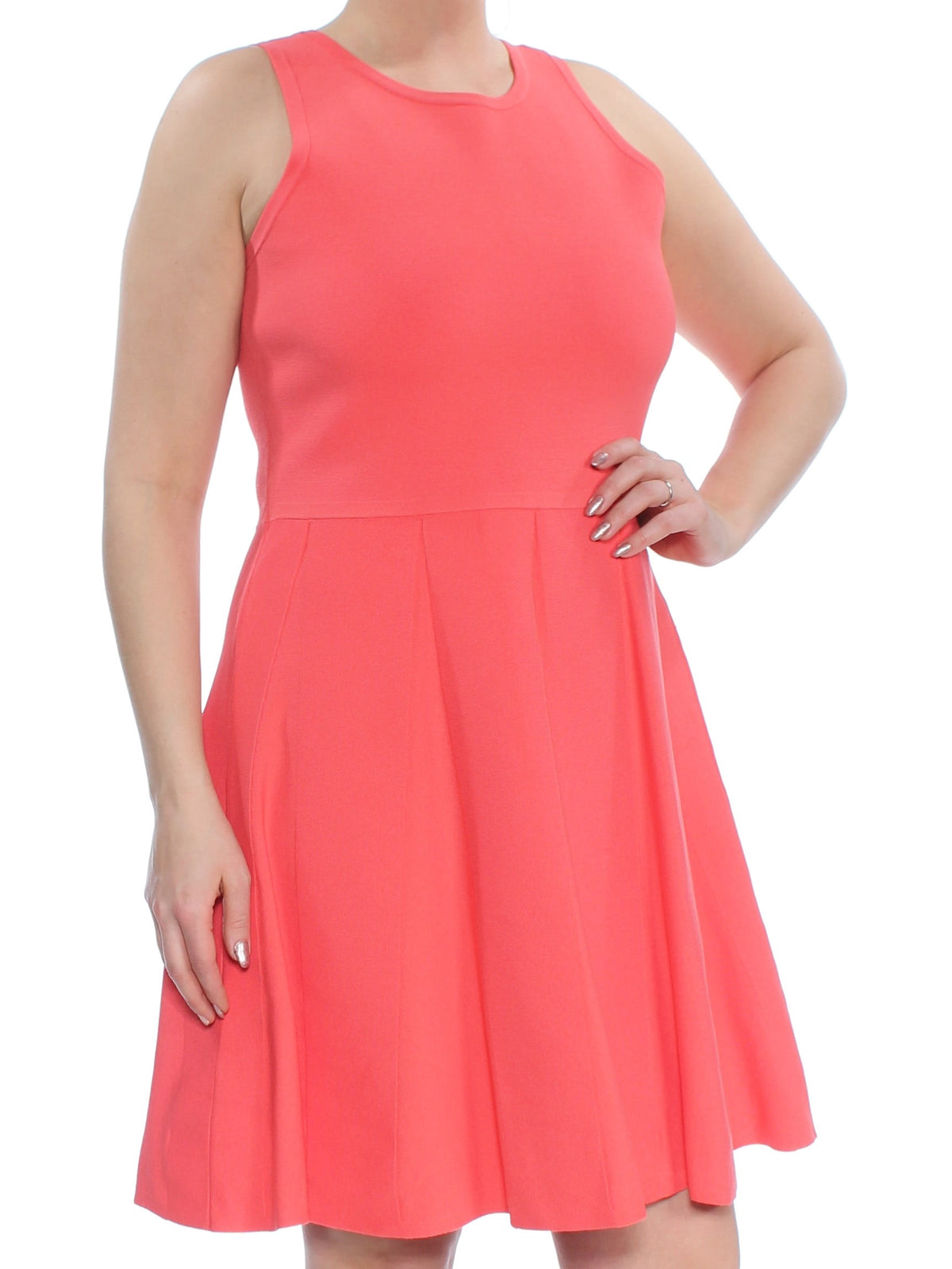 thumbnail image 1 of MICHAEL KORS $175 Womens New 1233 Coral Sleeveless Fit + Flare Dress L B+B, 1 of 2