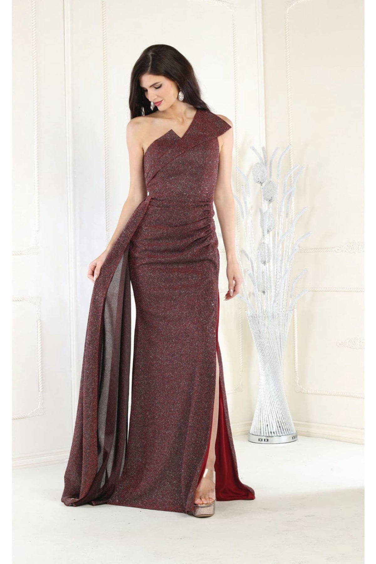 thumbnail image 1 of May Queen MQ1976 Juniors Womens One Shoulder Prom Dress with Side Cape, 1 of 10