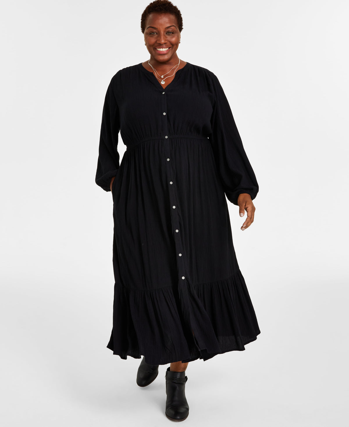 thumbnail image 1 of Plus Size Femme Maxi Dress Deep Black 1X, 1 of 1