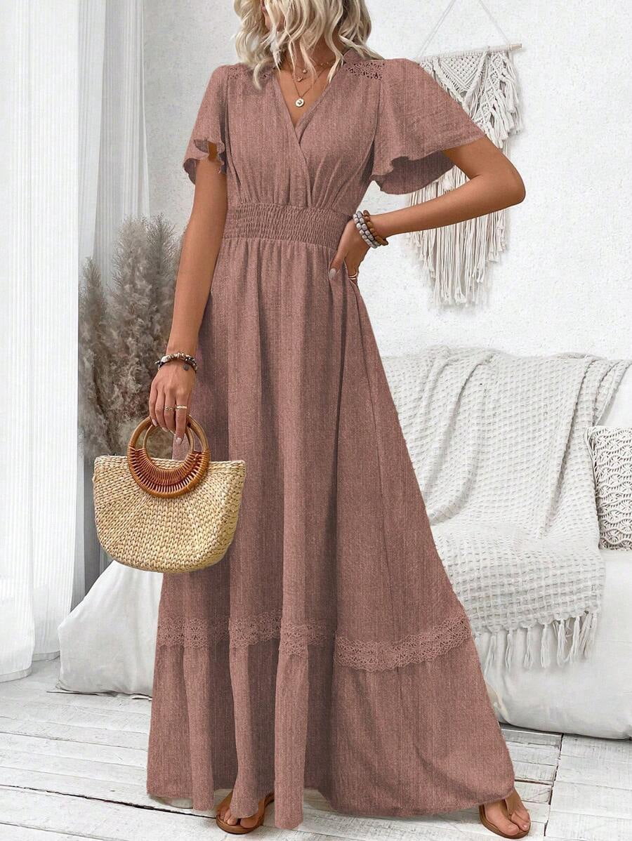 thumbnail image 1 of Redwood V-Neck Flutter Sleeve Maxi Dress With Lace Trim And Smocked Waist, 1 of 18