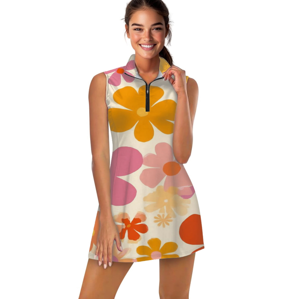 thumbnail image 1 of Retro floral pattern cheerful bright design Sports Dresses Women Tennis Dress Outdoor Badminton Golf Quick-Drying And Breathable Sports Dress, 1 of 4