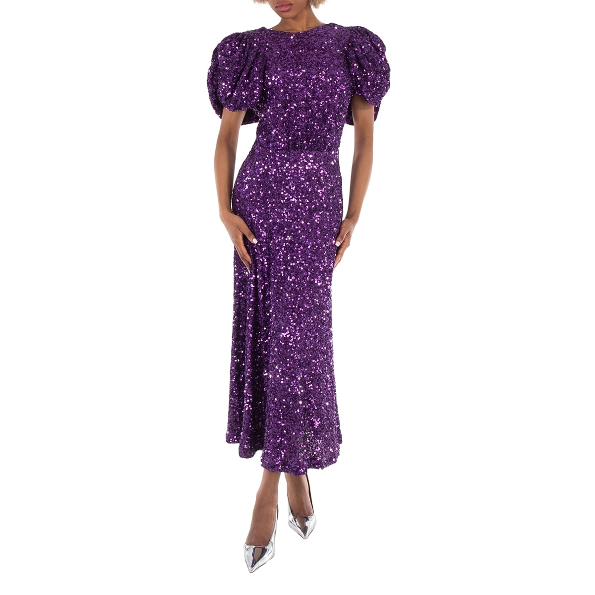 thumbnail image 1 of Rotate Ladies Purple Magic Sequins Puff Sleeve Dress, Brand Size 38 (US Size 8), 1 of 1