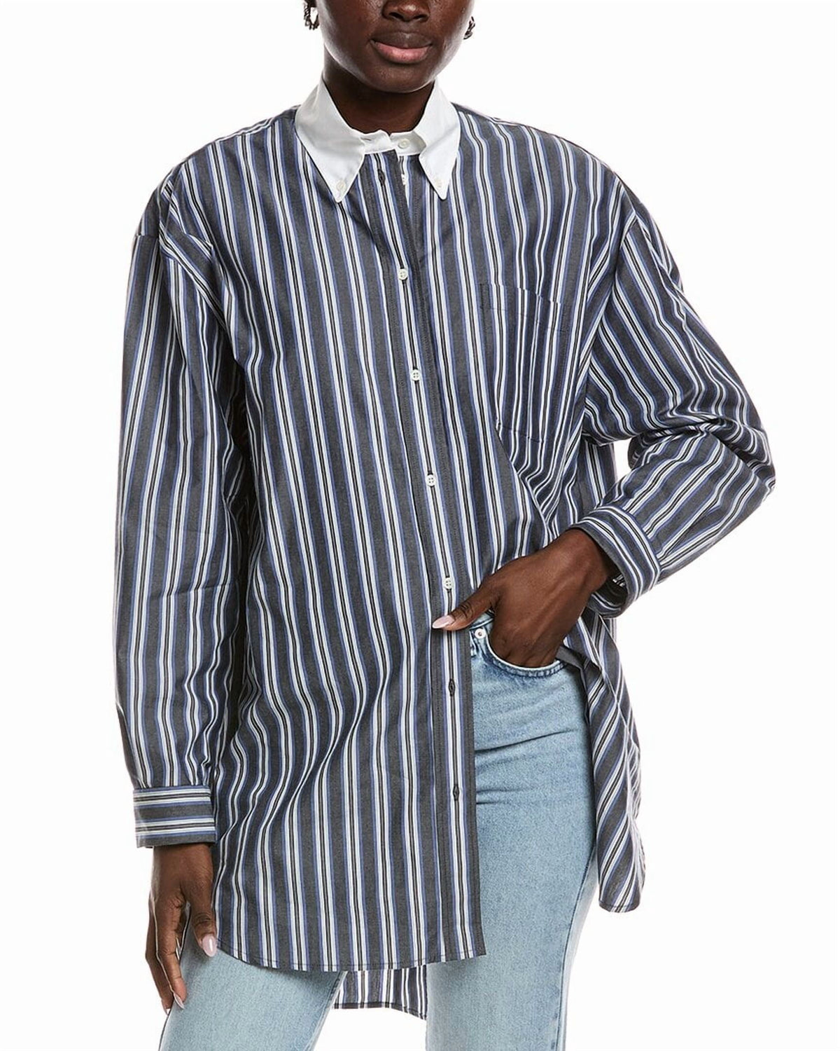 thumbnail image 1 of Sandro womens Mini Shirtdress, 1, Blue, 1 of 4