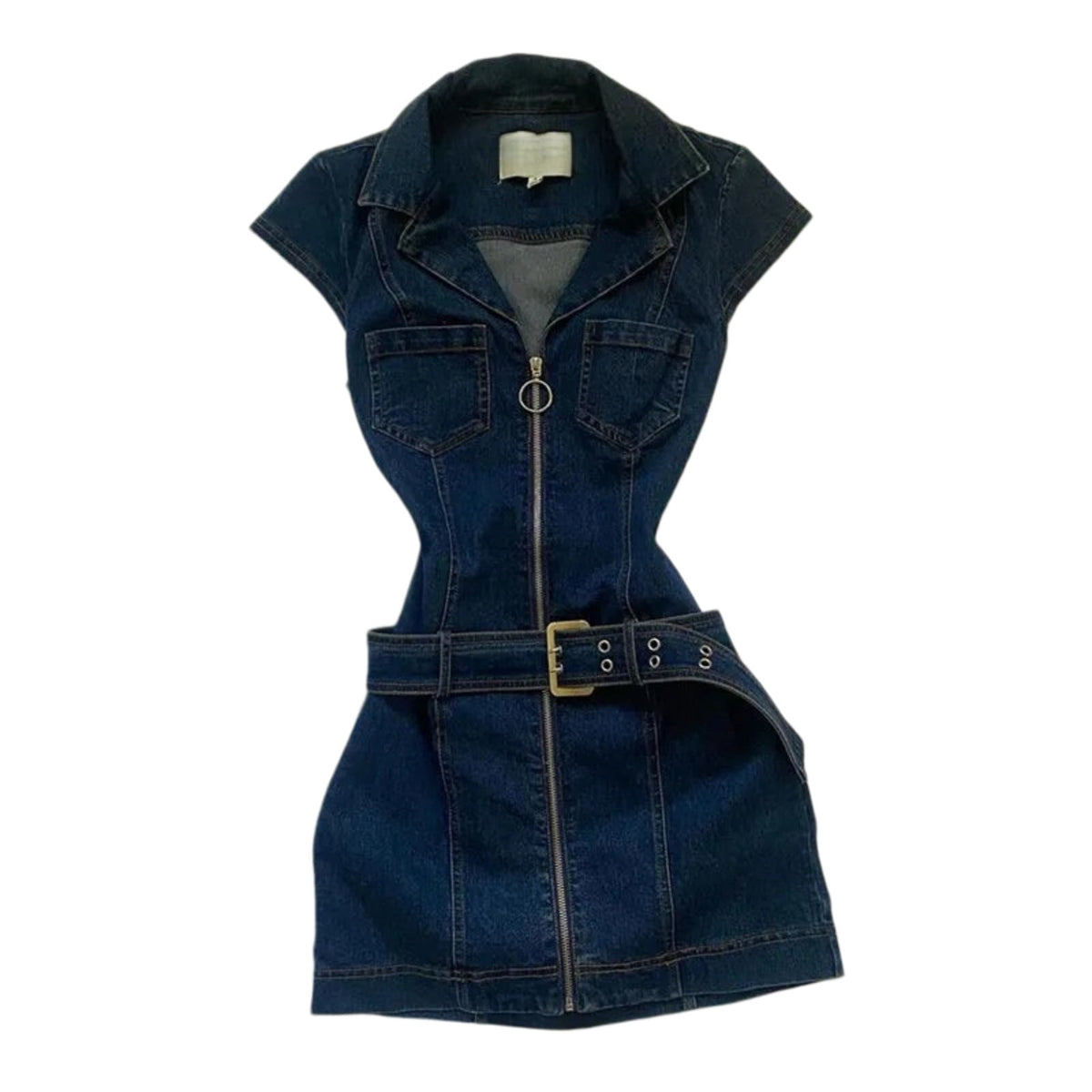 thumbnail image 1 of Sleeveless Denim Dress Fitted Waist Slim Fit Casual Jean Dress for Women, 1 of 4