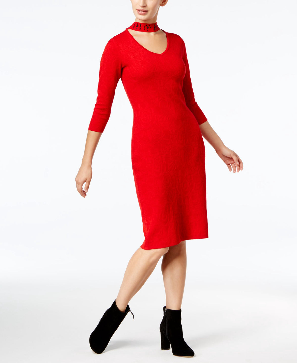 thumbnail image 1 of Taylor Choker Neck Sweater Dress Red M, 1 of 2
