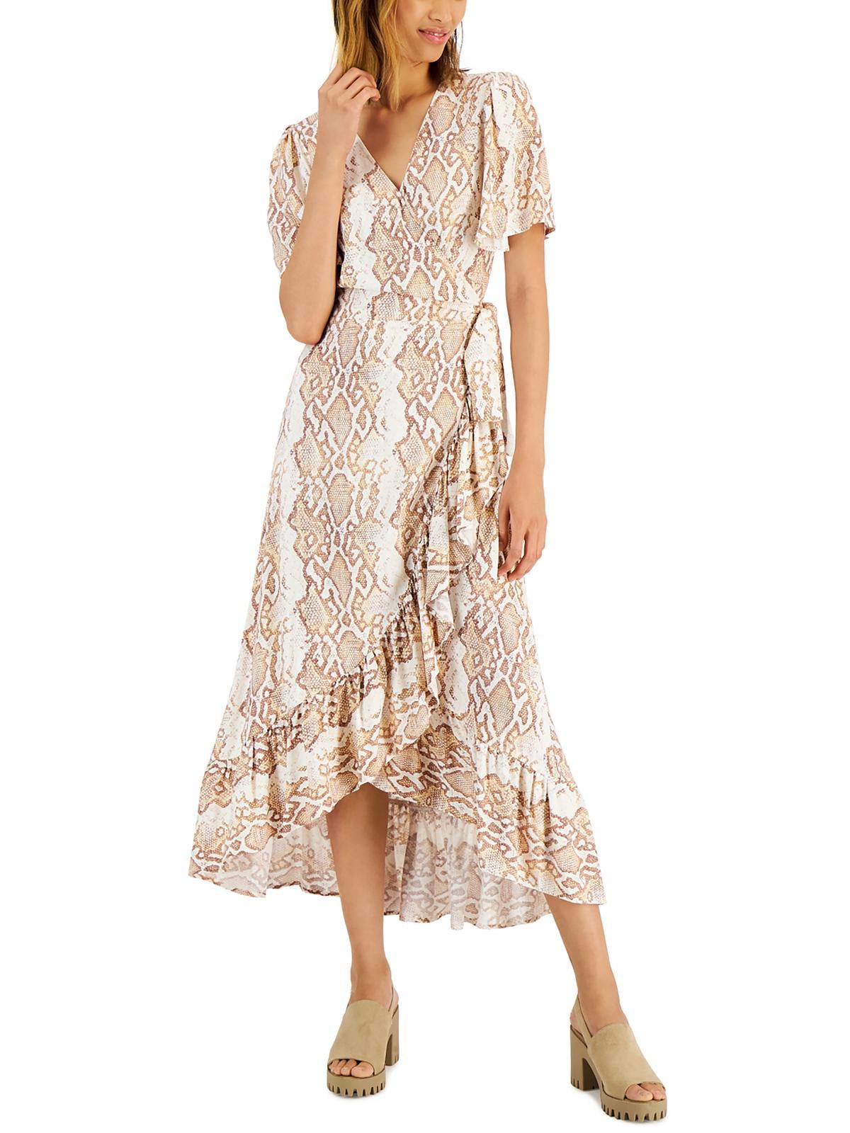 thumbnail image 1 of Tinsel Womens Petites Woven Snake Print Wrap Dress, 1 of 2