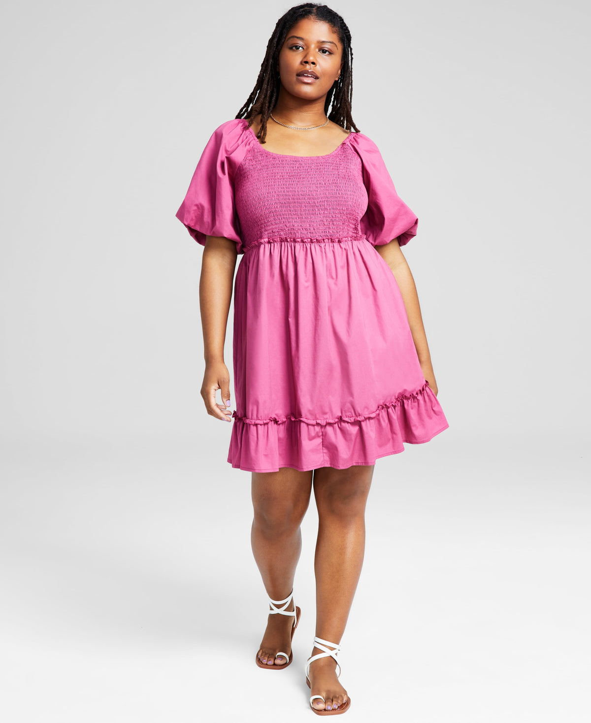 thumbnail image 1 of Trendy Plus Size Smocked Balloon-Sleeve Dress Malaga 2X, 1 of 1