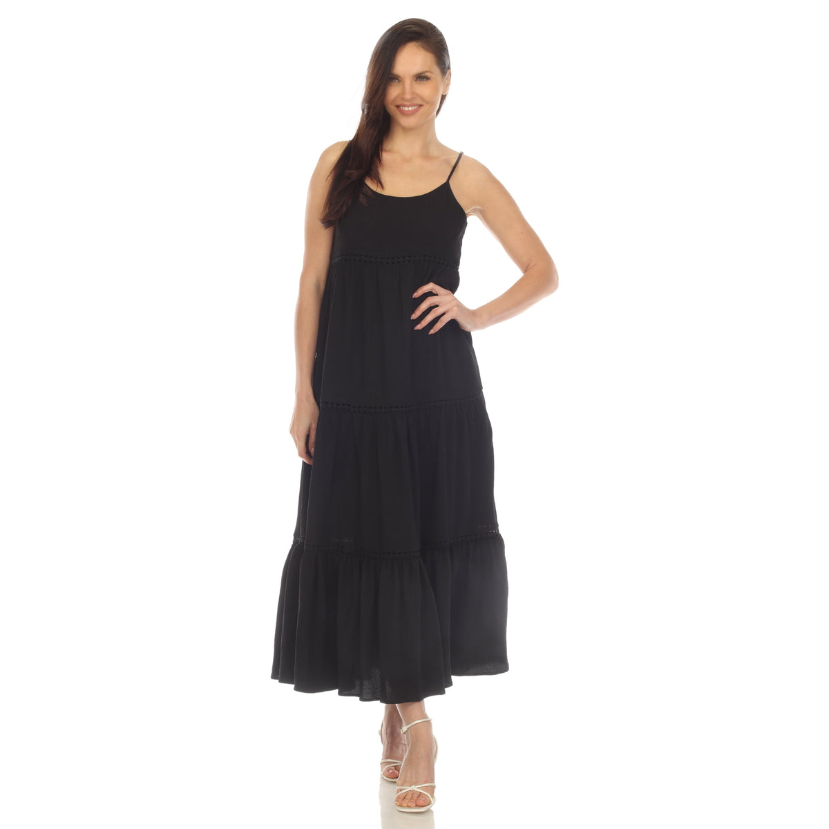 thumbnail image 1 of White Mark Women's Scoop Neck Tiered Maxi Dress, 1 of 7