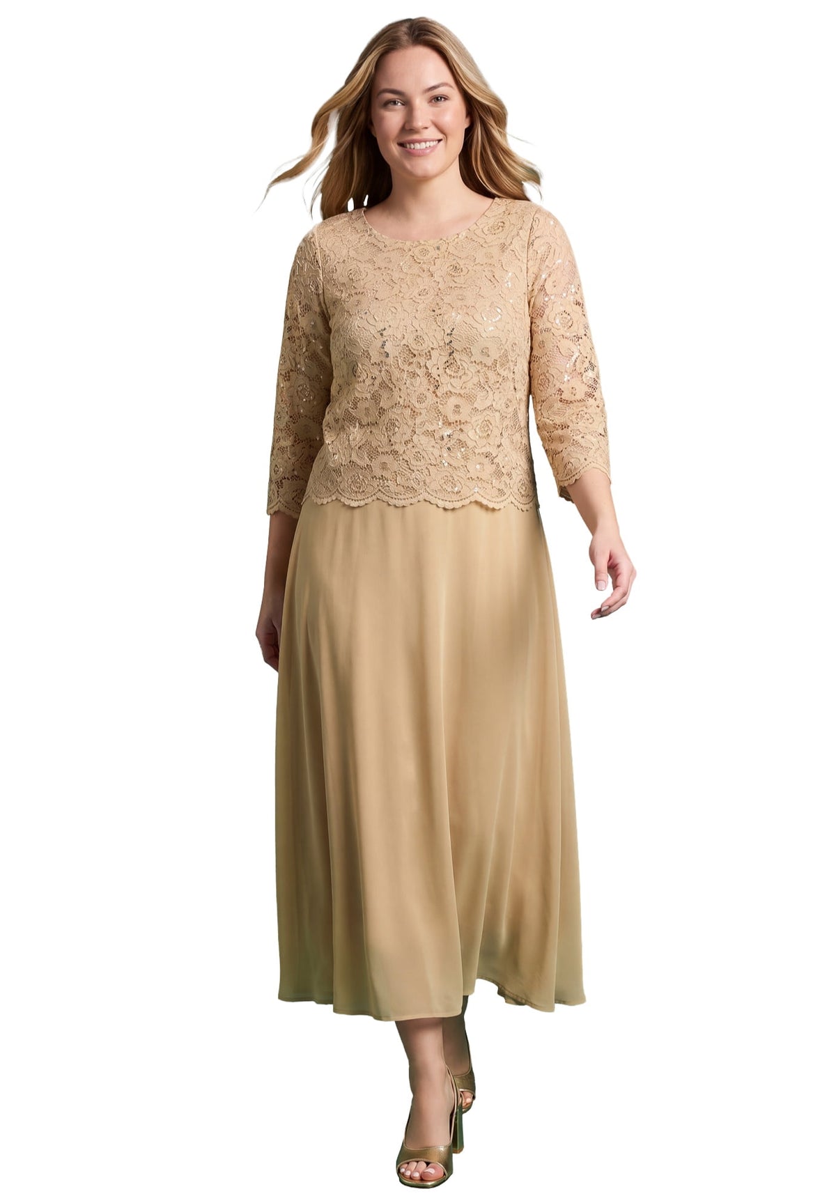 thumbnail image 1 of Woman Within Plus Size Two-Fer Lace Bodice Georgette Dress, 1 of 2