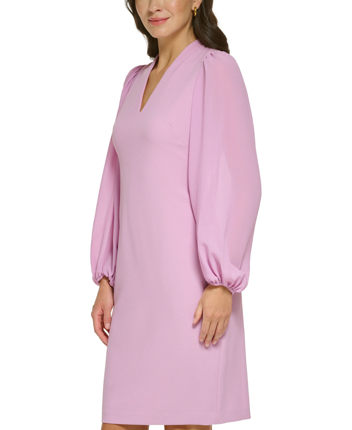 thumbnail image 1 of Women's Balloon-Sleeve Mixed-Media Dress Orchid 2, 1 of 1