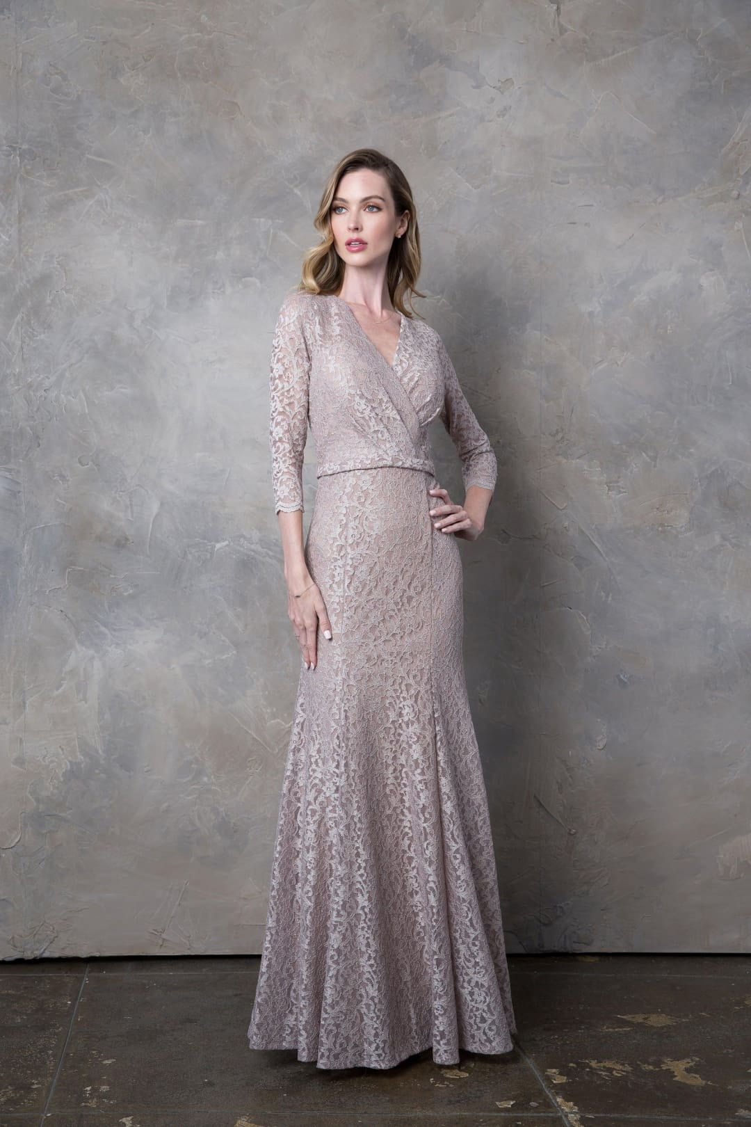 thumbnail image 1 of Women's Eva USA 3450 Long 3 4 Sleeve Mother Of Groom Lace Dress Cocoa L, 1 of 1
