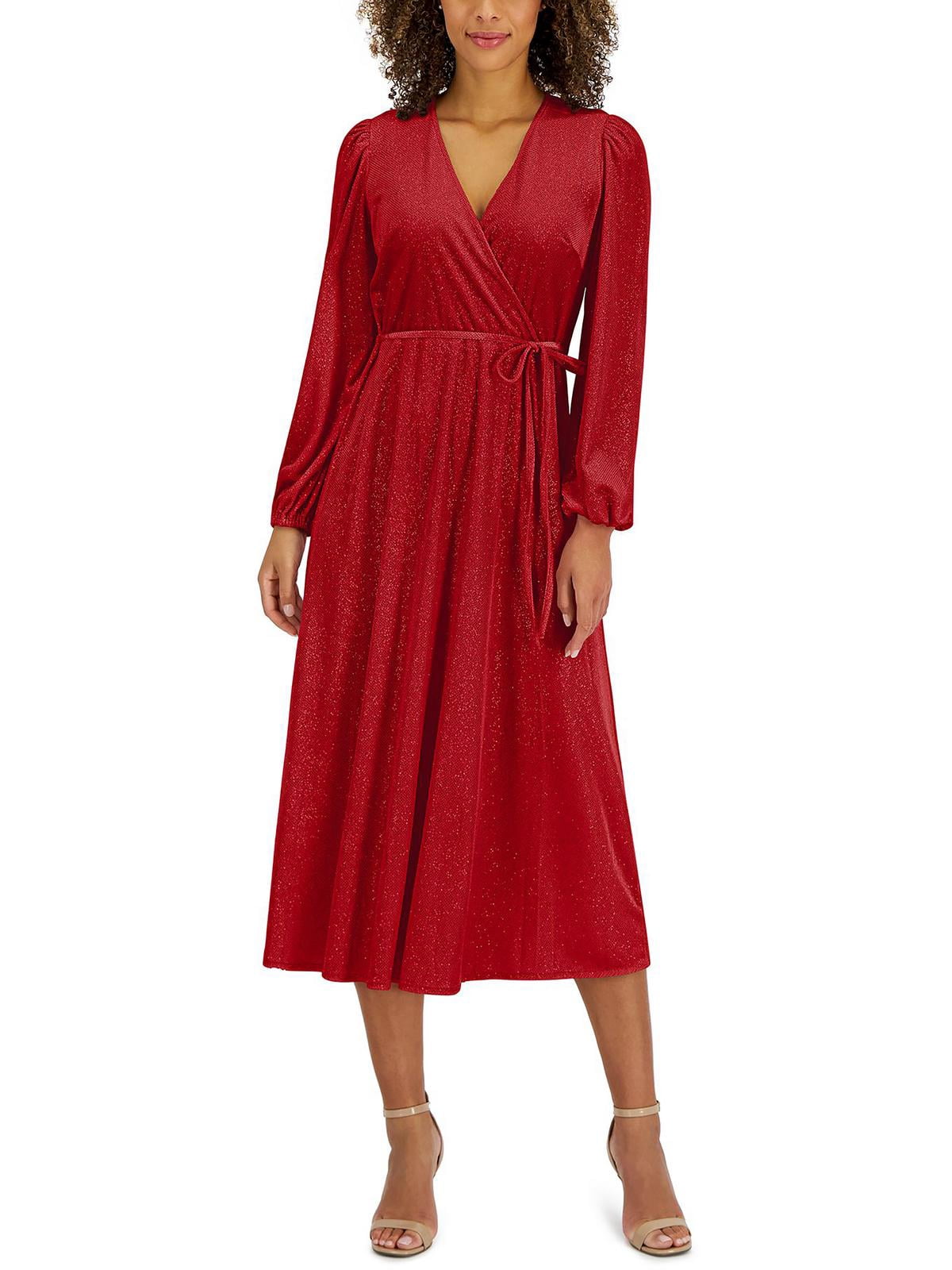 thumbnail image 1 of Women's Faux-Wrap Velour Dress Inc Red M, 1 of 3