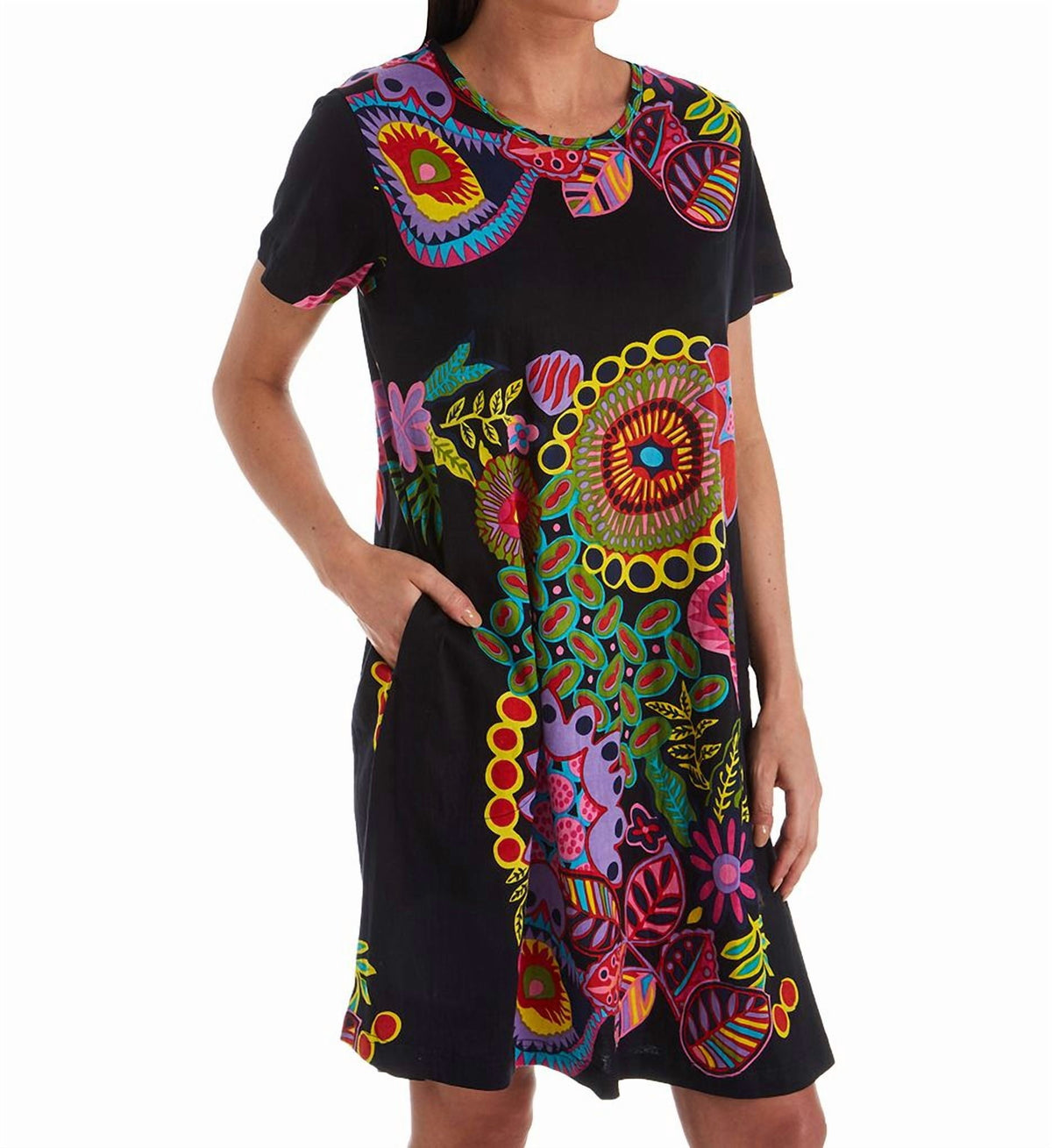 thumbnail image 1 of Women's La Cera 2522 100% Cotton Bold Knit Lounge Dress (Black L), 1 of 1