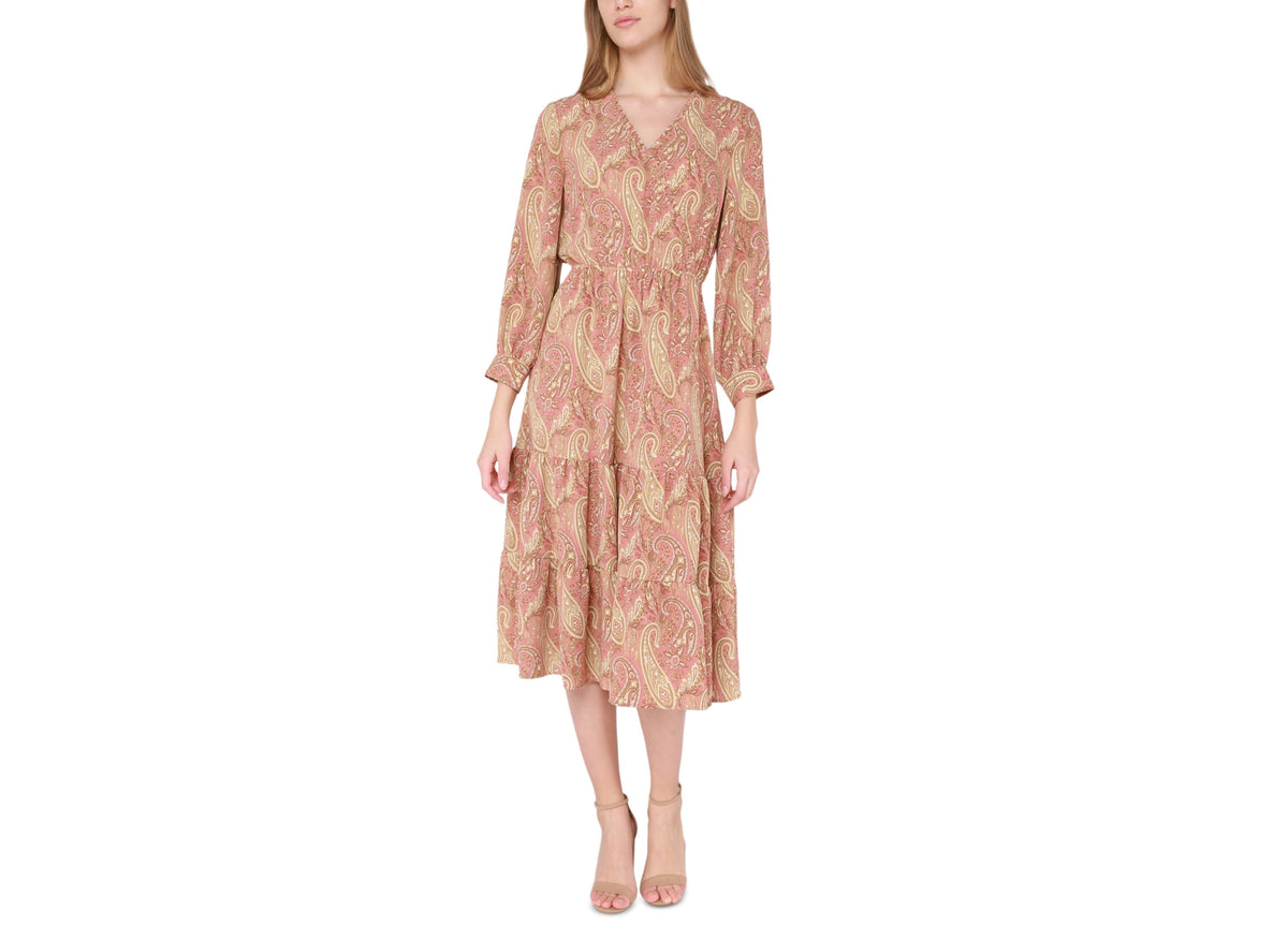thumbnail image 1 of Women's Paisley-Print Wrap-Front Ruffled Midi Dress Rose Paisley M, 1 of 1