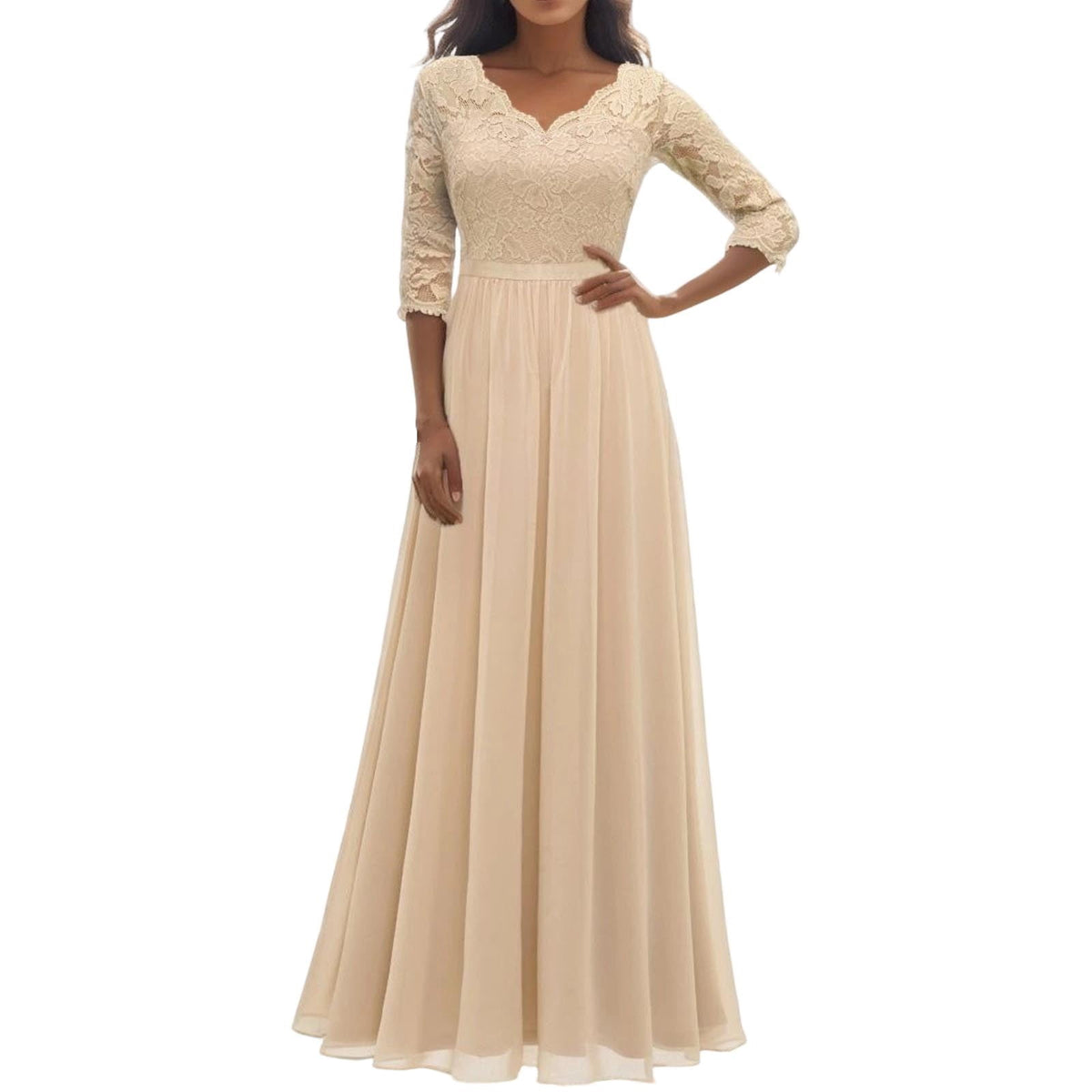thumbnail image 1 of XIYON Dresses For Women Elegant Long Casual Dress With Lace Panels Waist Defining Formal Gown For And Evening Events Going Out Dresses, 1 of 6