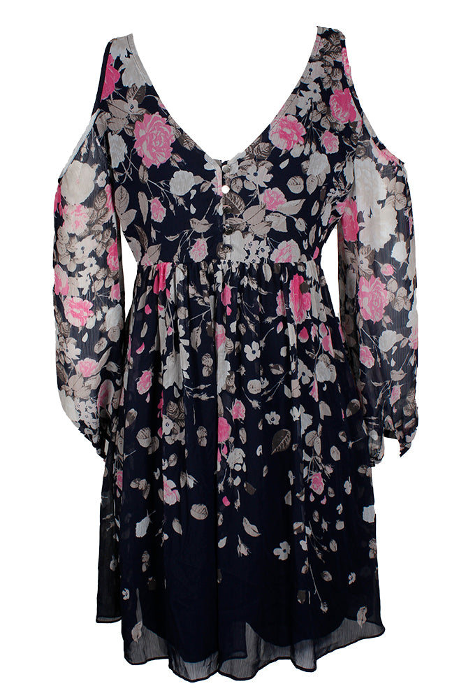thumbnail image 2 of Inc International Concepts Womens Petite Navy Printed Cold Shoulder Dress 4P, 2 of 3