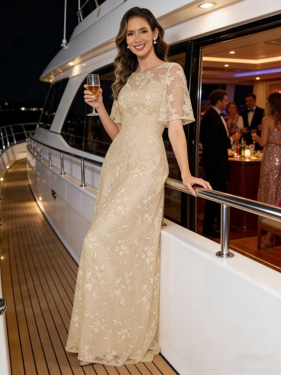 thumbnail image 5 of optkeat Sparkly Sequin Lace Mother of The Bride Dresses Long Flutter Sleeves Formal Evening Gown, 5 of 7