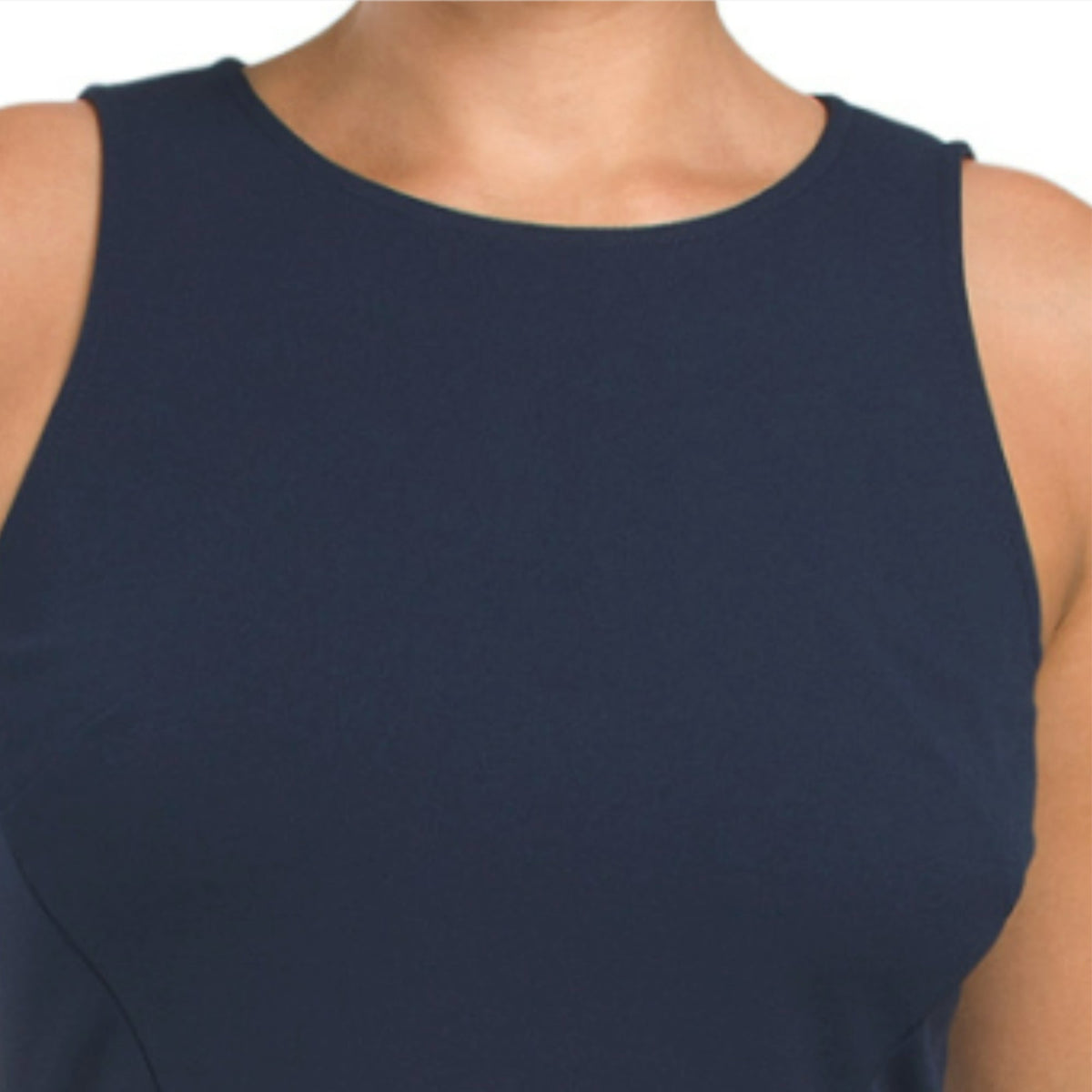 thumbnail image 3 of London Times Women's Scuba Crepe Ruffle Hi-low Hem Midi Dress-Navy / 14, 3 of 6