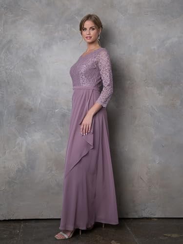 thumbnail image 4 of Women's Eva USA Fashion 3446 3 4 Sleeve Mother Of Groom Dress Lace Ankle Length Formal Gown Slate A dark, muted blue-gray Blue L, 4 of 9