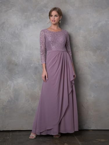 thumbnail image 3 of Women's Eva USA Fashion 3446 3 4 Sleeve Mother Of Groom Dress Lace Ankle Length Formal Gown Slate A dark, muted blue-gray Blue L, 3 of 9