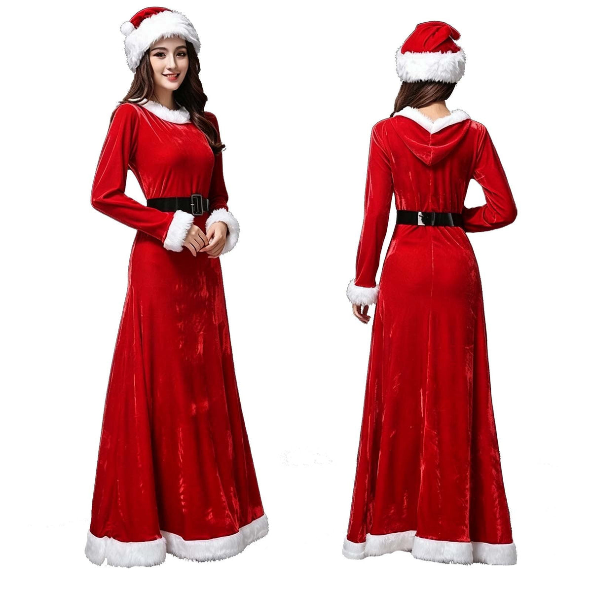 thumbnail image 3 of Afdoent Christmas for Women Elegant Dresses and Santa Hat Belt Fuzzy Dress for Holiday Party Dress Up, 3 of 4
