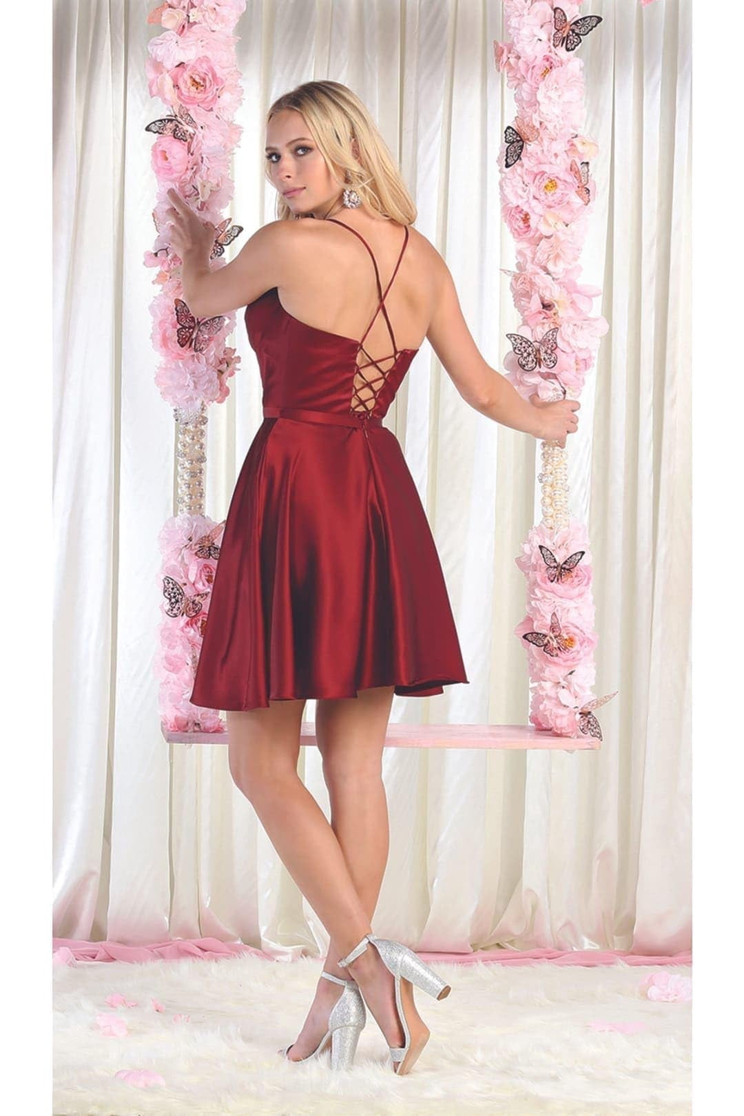 thumbnail image 2 of Women's May Queen Simple Solid Corset Pockets Short A-line Cocktail Dress MQ1882 Lilac Lavender 18, 2 of 9