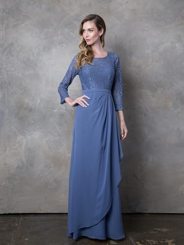 thumbnail image 5 of Women's Eva USA Fashion 3446 3 4 Sleeve Mother Of Groom Dress Lace Ankle Length Formal Gown Slate A dark, muted blue-gray Blue L, 5 of 9