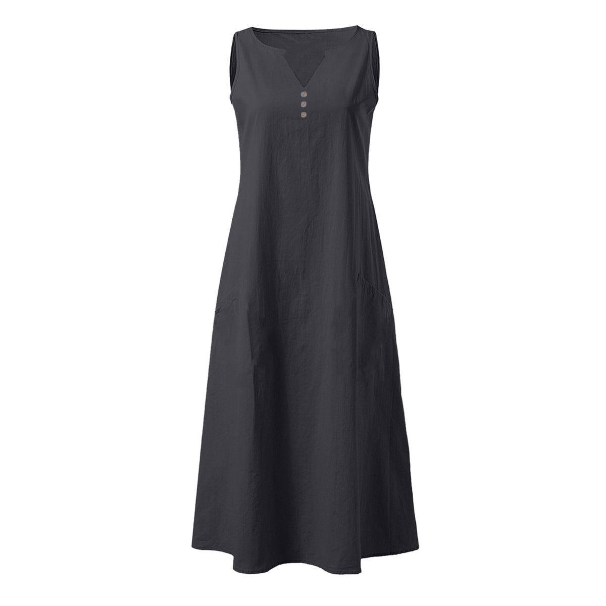 thumbnail image 5 of UVEASISHA Cotton Linen Dresses for Women Sleeveless Henley Shirt Maxi Dress 2025 Summer Beach Party Tank Sundress with Pockets Black M, 5 of 6