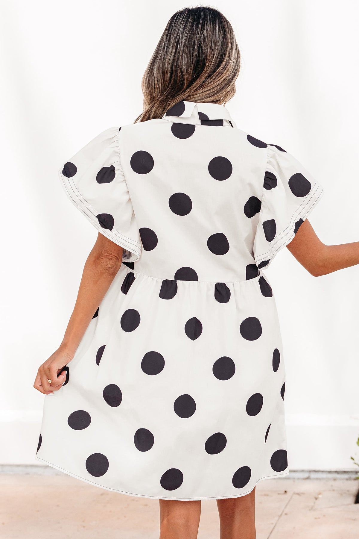 thumbnail image 2 of ZhiHiMeRi Women's Polka Dot Half Button Mini Dress – Ruffled Puff Sleeves, Flowy High Waist Summer Style, Thoughtful Gift XL, 2 of 12