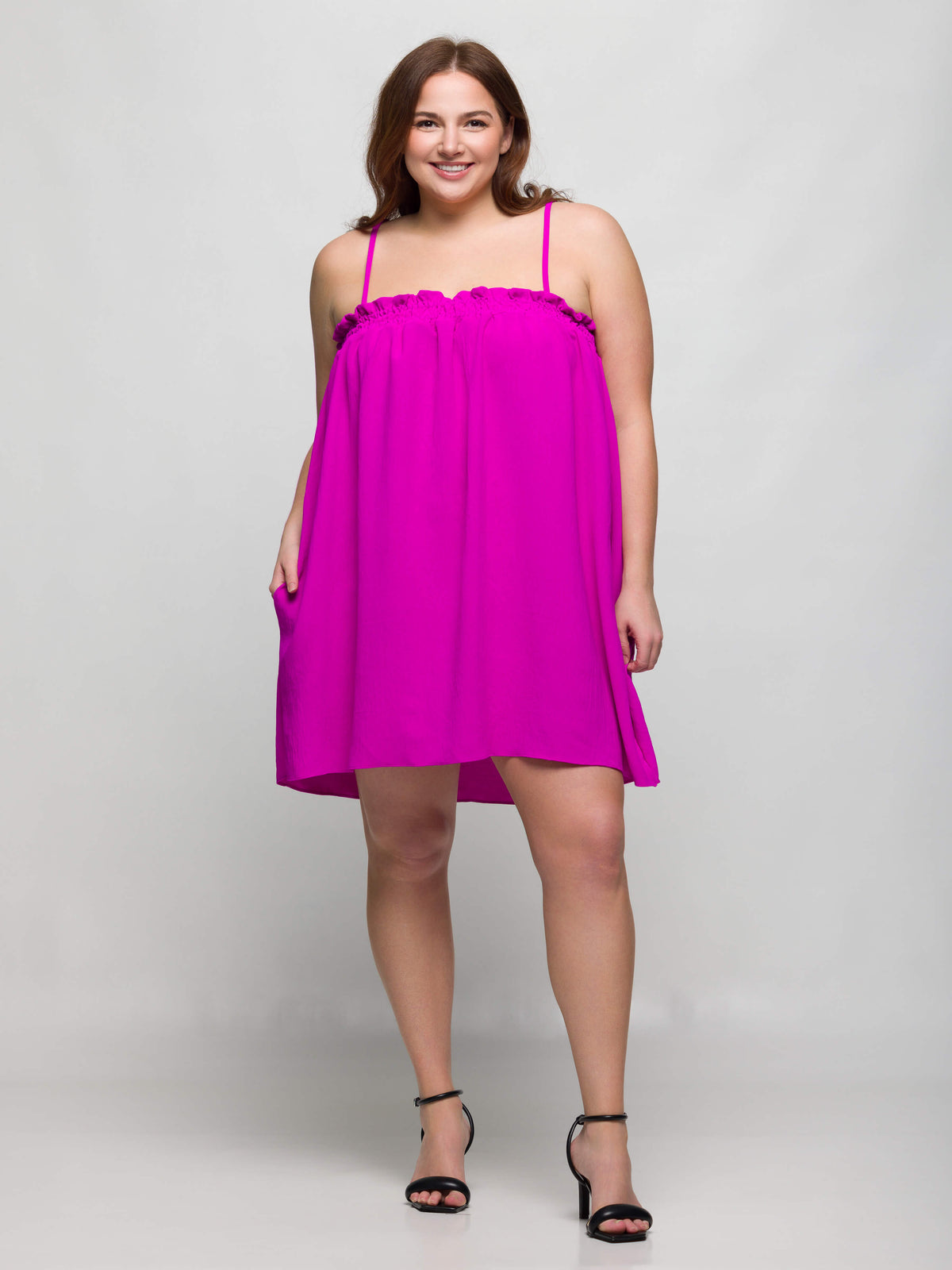 thumbnail image 3 of Plus Size Spaghetti Strap Smocked Pocket Mini Dress, 3 of 8