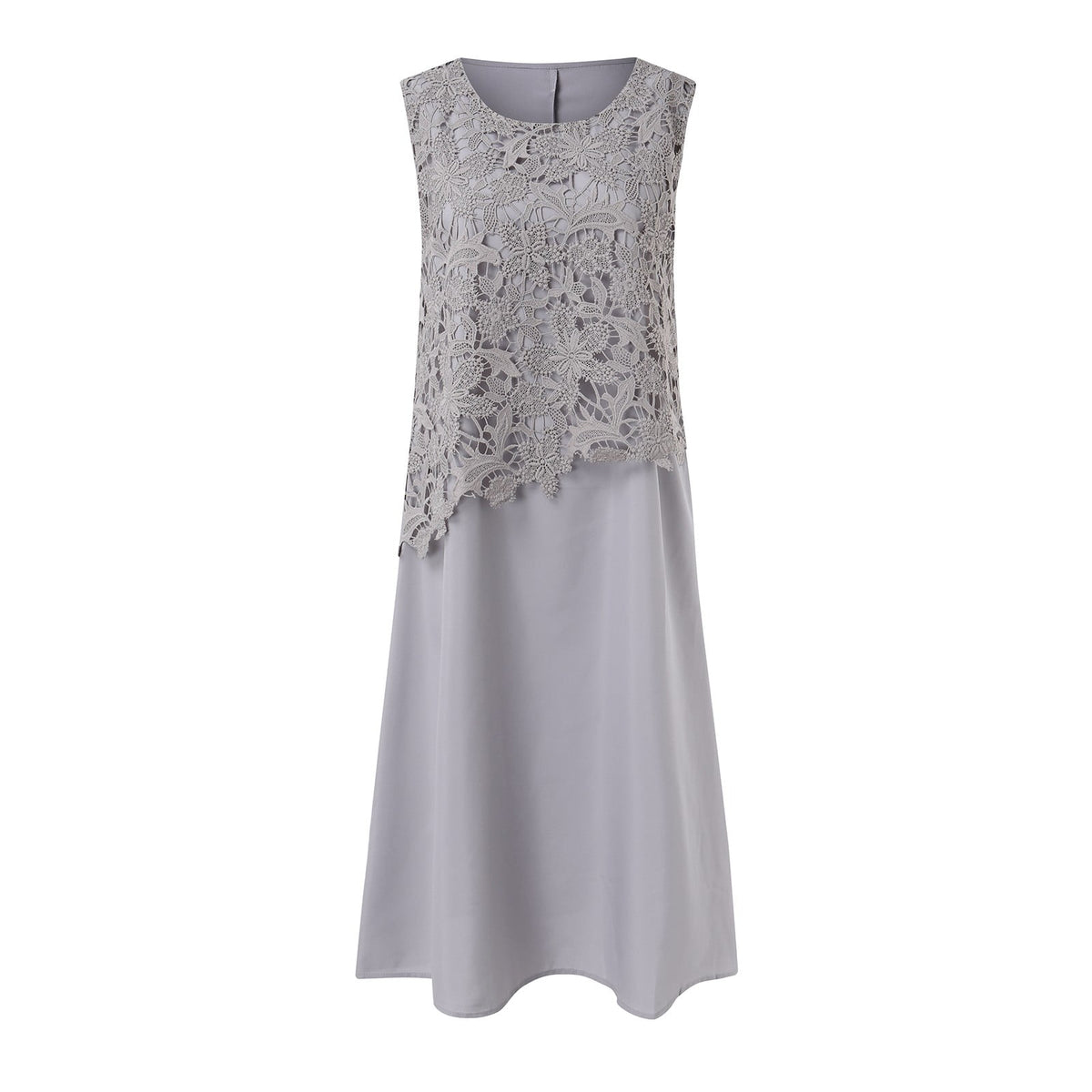 thumbnail image 4 of Women'S Summer Dresses Women'S Casual Fashion Elegant Lace Chiffon Pure Color Dress Two Piece Lace Grey XXXXL, 4 of 6