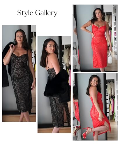 thumbnail image 2 of Popilush Lace Cocktail Dresses Women Formal Corset Shapewear Deep V Neck Midi, 2 of 5