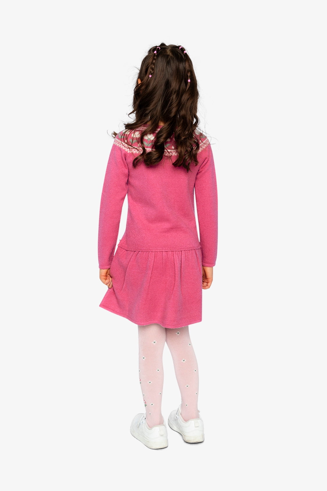thumbnail image 5 of Deux Par Deux Girl Knitted Dress With Flower Jacquard Raspberry Pink, 5 of 7