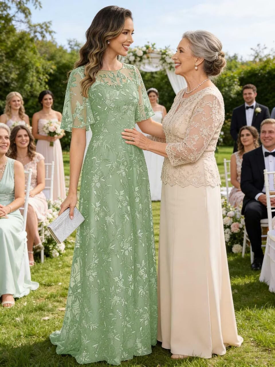 thumbnail image 6 of optkeat Sparkly Sequin Lace Mother of The Bride Dresses Long Flutter Sleeves Formal Evening Gown, 6 of 7