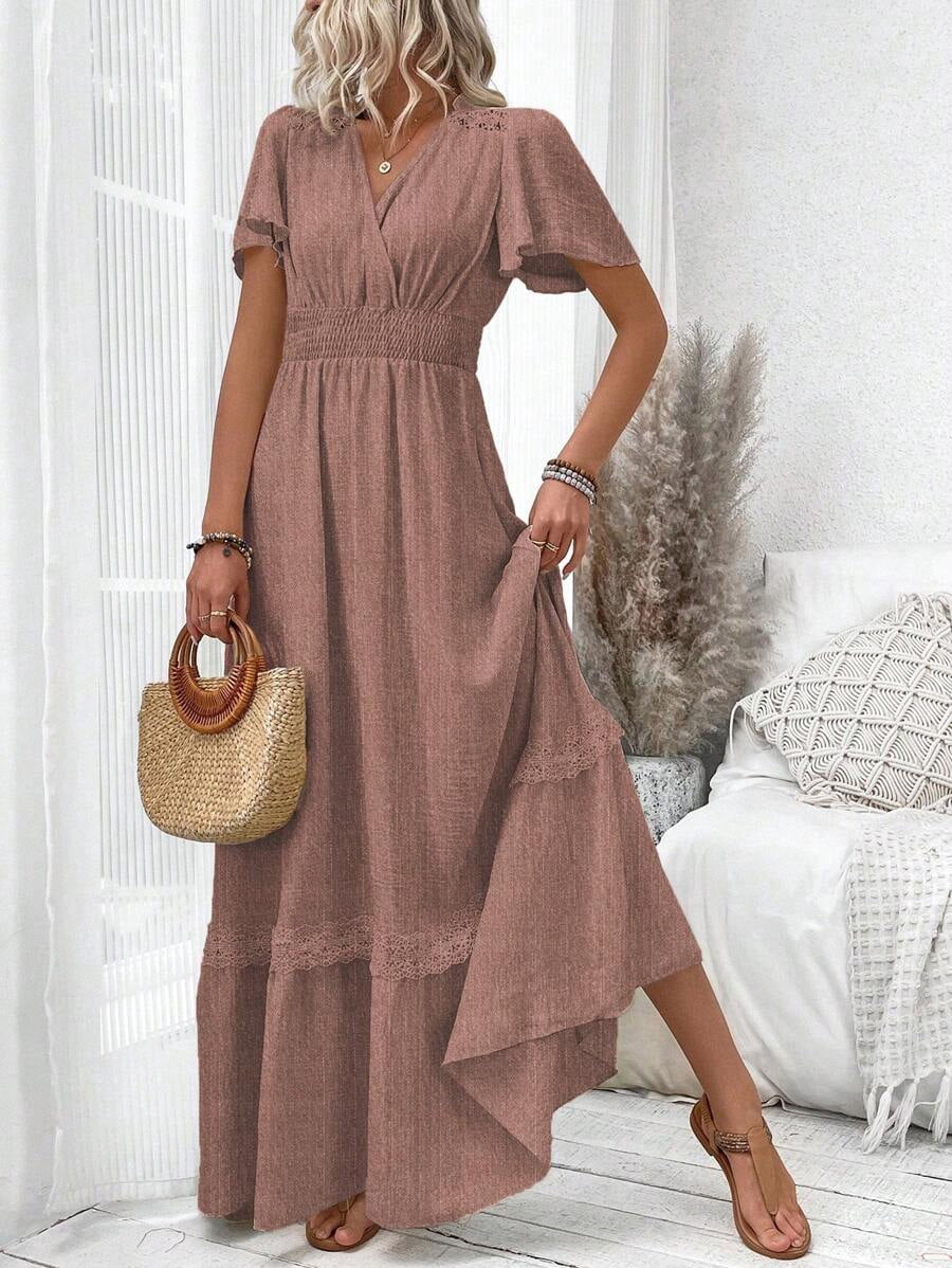 thumbnail image 3 of Redwood V-Neck Flutter Sleeve Maxi Dress With Lace Trim And Smocked Waist, 3 of 18