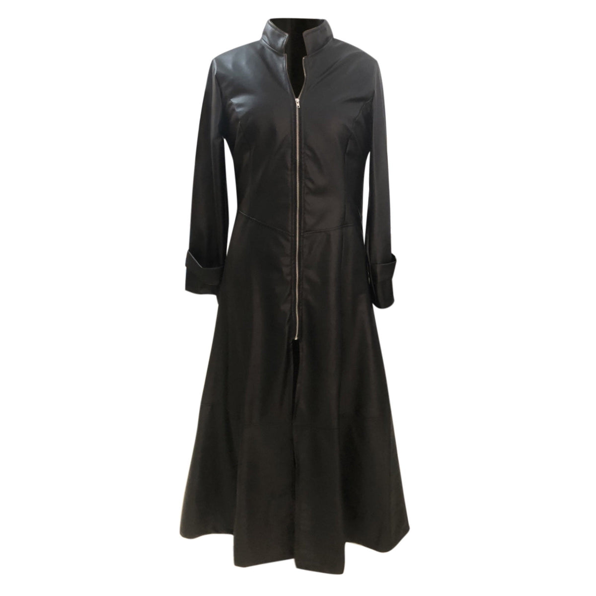 thumbnail image 7 of Juebong Women's Maxi Faux Leather Trench Coat Zip Up Long Overcoat Jacket Front Split Elegant Motorcycle Coats Pu Moto Biker Dress Black,S, 7 of 7